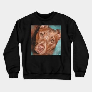 Painting of a Beautiful Red Nose Pit Bull With Soulful Eyes, on Bluish Green Background Crewneck Sweatshirt